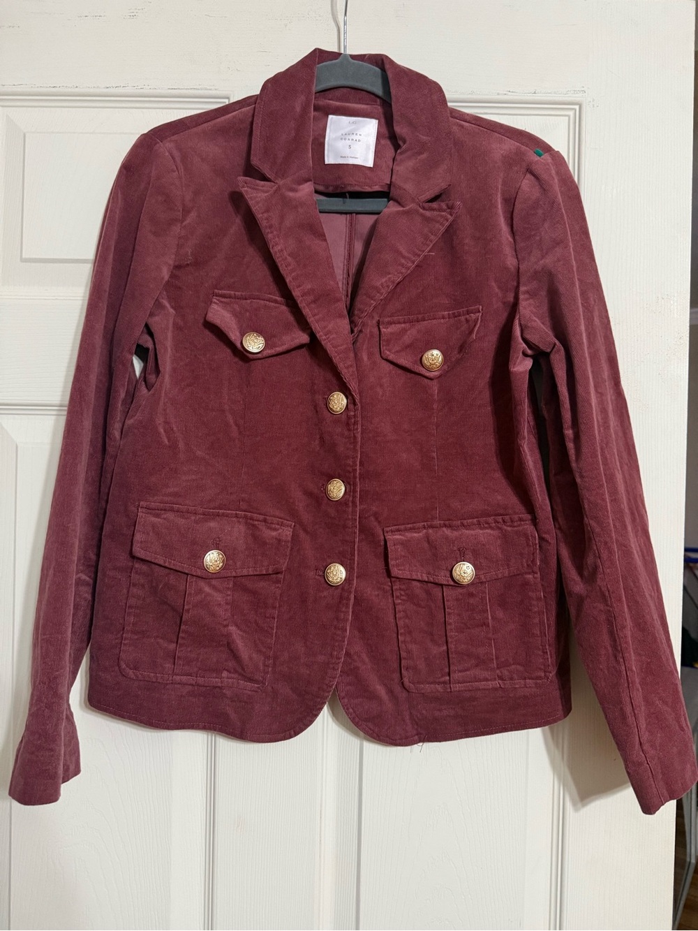 LC Lauren Conrad Burgundy Corduroy Blazer with Gold Buttons